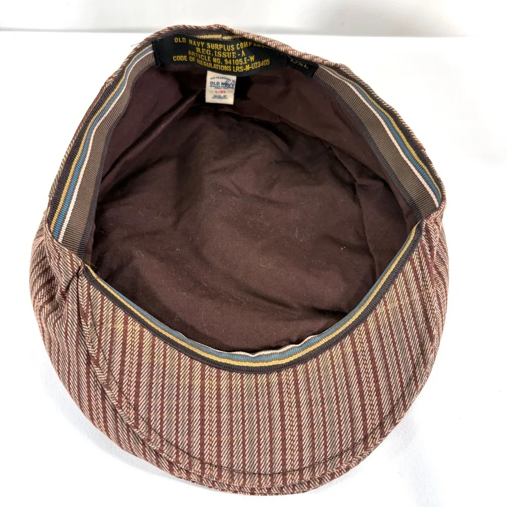 Old Navy Flat Cap Brown Striped Newsboy Ivy Driving Hat L/XL Surplus Co